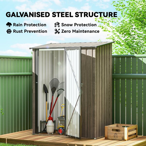 Outsunny 5x3 Garden Shed Metal Construction with Sloped Roof, Lockable Door, Perfect for Gardeners & DIY Enthusiasts, Light Grey Aosom UK