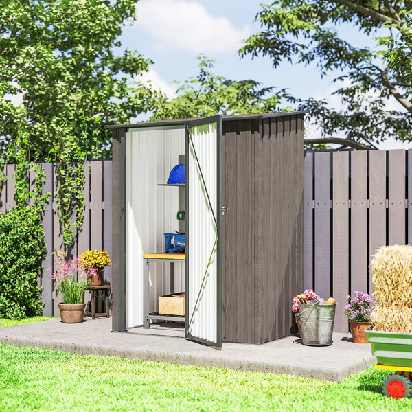 Outsunny 5x3 Garden Shed Metal Construction with Sloped Roof, Lockable Door, Perfect for Gardeners & DIY Enthusiasts, Light Grey Aosom UK