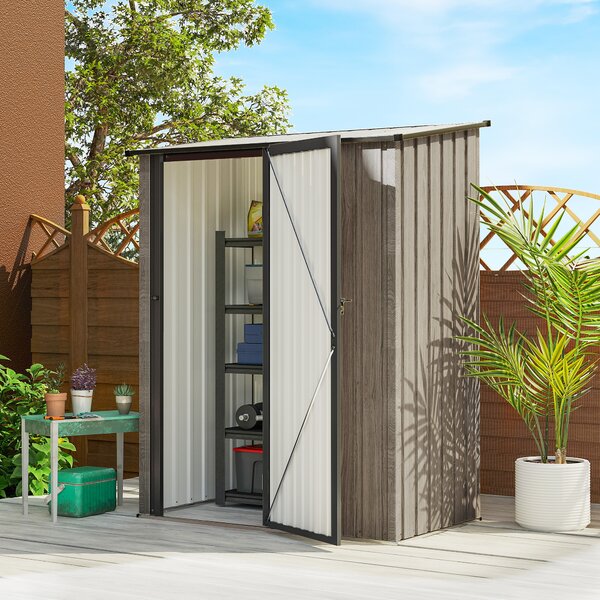 Outsunny 5x3 Garden Shed Metal Construction with Sloped Roof, Lockable Door, Perfect for Gardeners & DIY Enthusiasts, Light Grey Aosom UK