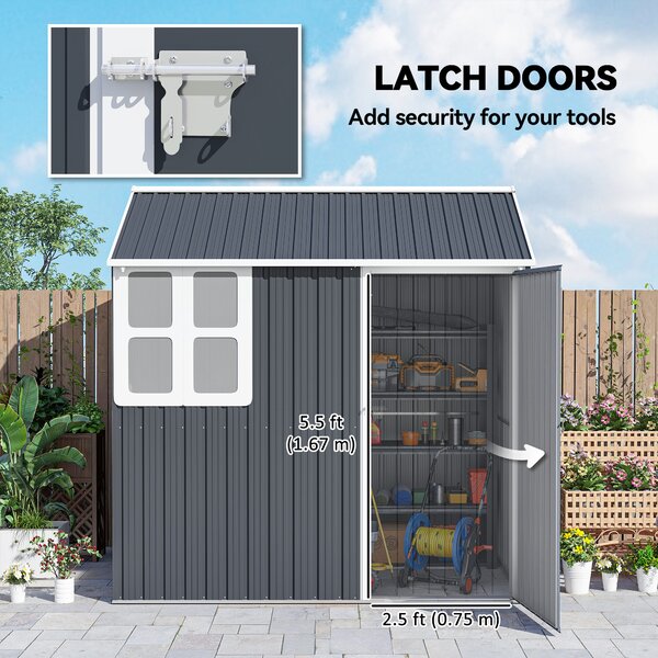 Outsunny large garden shed shed for tools and shed for gardening 7x6ft Galvanised with Latch Dark Grey Aosom UK