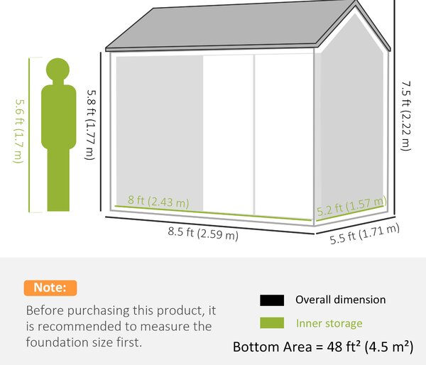 Outsunny 8 x 6 ft Galvanised Garden Shed, Outsoor Metal Storage Shed with Double Doors Window Air Vents for Patio, Lawn, Grey Aosom UK