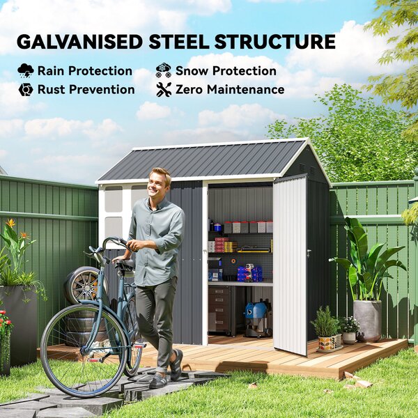 Outsunny large garden shed shed for tools and shed for gardening 7x6ft Galvanised with Latch Dark Grey Aosom UK