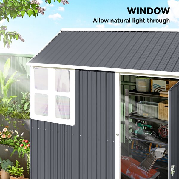 Outsunny large garden shed shed for tools and shed for gardening 7x6ft Galvanised with Latch Dark Grey Aosom UK