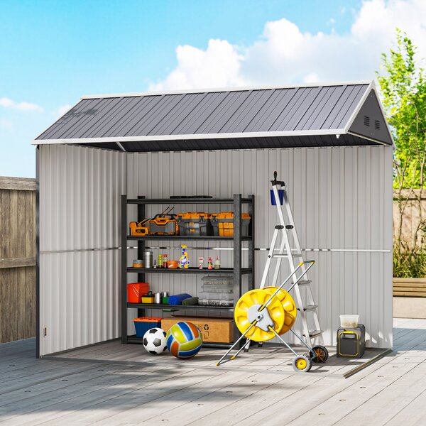 Outsunny 8 x 6 ft Galvanised Garden Shed, Outsoor Metal Storage Shed with Double Doors Window Air Vents for Patio, Lawn, Grey Aosom UK