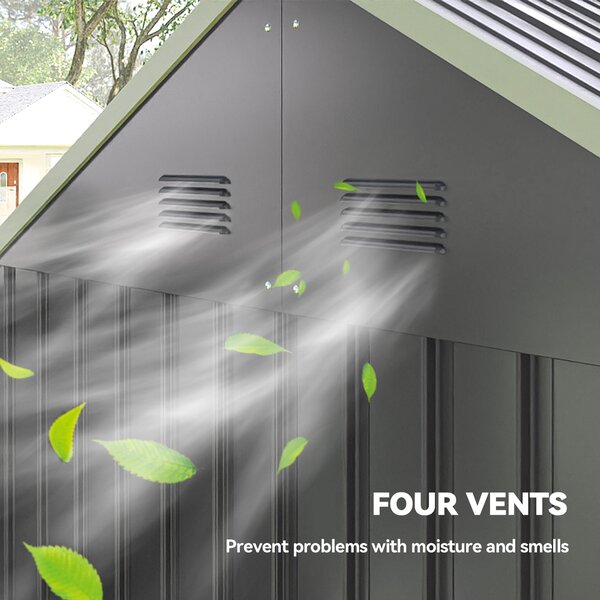 Outsunny 8 x 6 ft Galvanised Garden Shed, Outsoor Metal Storage Shed with Double Doors Window Air Vents for Patio, Lawn, Grey Aosom UK
