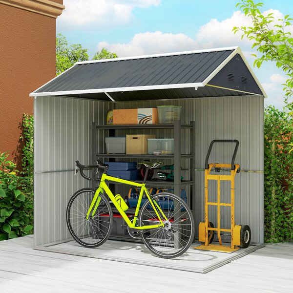 Outsunny large garden shed shed for tools and shed for gardening 7x6ft Galvanised with Latch Dark Grey Aosom UK
