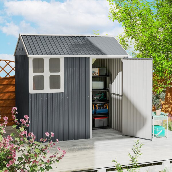 Outsunny large garden shed shed for tools and shed for gardening 7x6ft Galvanised with Latch Dark Grey Aosom UK