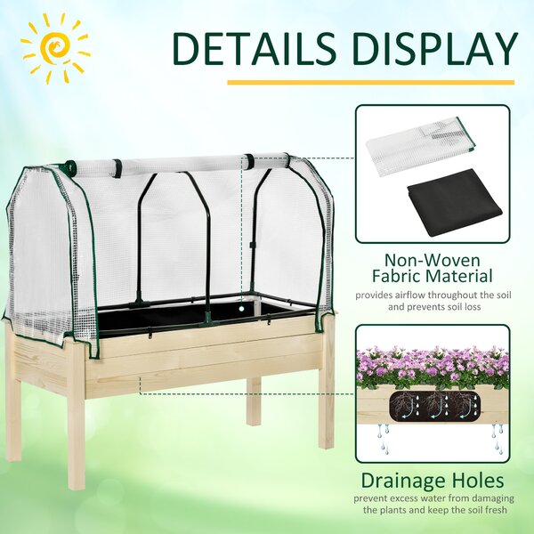 Outsunny Outdoor Elevated Wood Planter Box for Herbs and Vegetables Raised Garden Bed with PE Greenhouse Cover, Use for Patio, Backyard Aosom UK