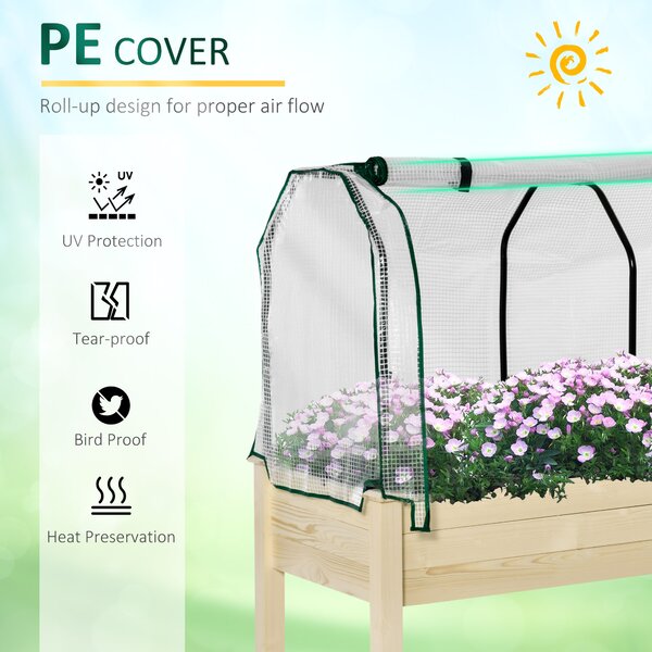 Outsunny Outdoor Elevated Wood Planter Box for Herbs and Vegetables Raised Garden Bed with PE Greenhouse Cover, Use for Patio, Backyard Aosom UK