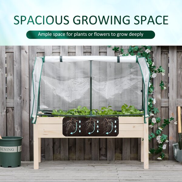 Outsunny Outdoor Elevated Wood Planter Box for Herbs and Vegetables Raised Garden Bed with PE Greenhouse Cover, Use for Patio, Backyard Aosom UK
