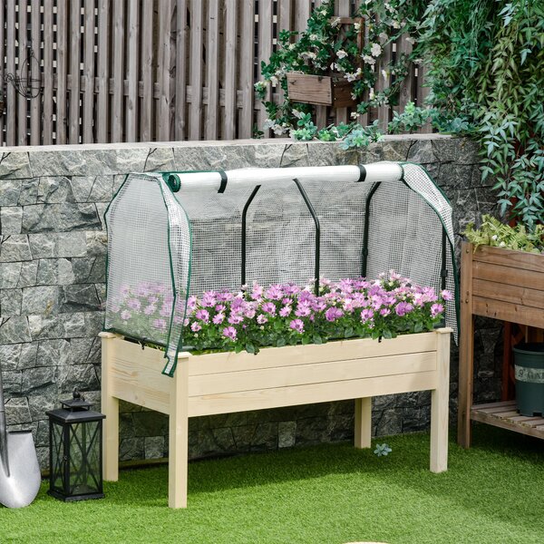 Outsunny Outdoor Elevated Wood Planter Box for Herbs and Vegetables Raised Garden Bed with PE Greenhouse Cover, Use for Patio, Backyard Aosom UK