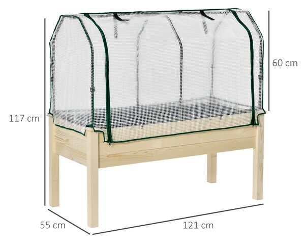 Outsunny Outdoor Elevated Wood Planter Box for Herbs and Vegetables Raised Garden Bed with PE Greenhouse Cover, Use for Patio, Backyard Aosom UK