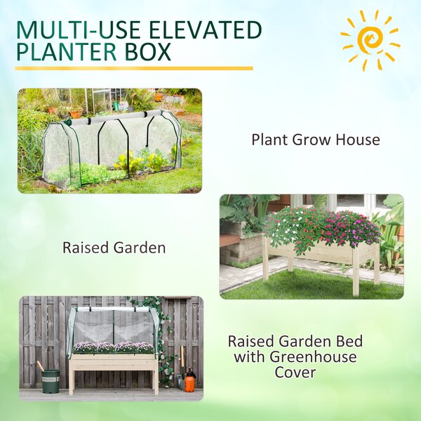 Outsunny Outdoor Elevated Wood Planter Box for Herbs and Vegetables Raised Garden Bed with PE Greenhouse Cover, Use for Patio, Backyard Aosom UK