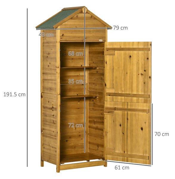 Outsunny Wooden Garden Storage Shed Utility Gardener Cabinet w/ 3 Shelves and 2 Door, 191.5cm x 79cm x 49cm, Natural Wood Effect