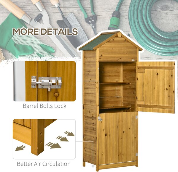 Outsunny Wooden Garden Storage Shed Utility Gardener Cabinet w/ 3 Shelves and 2 Door, 191.5cm x 79cm x 49cm, Natural Wood Effect