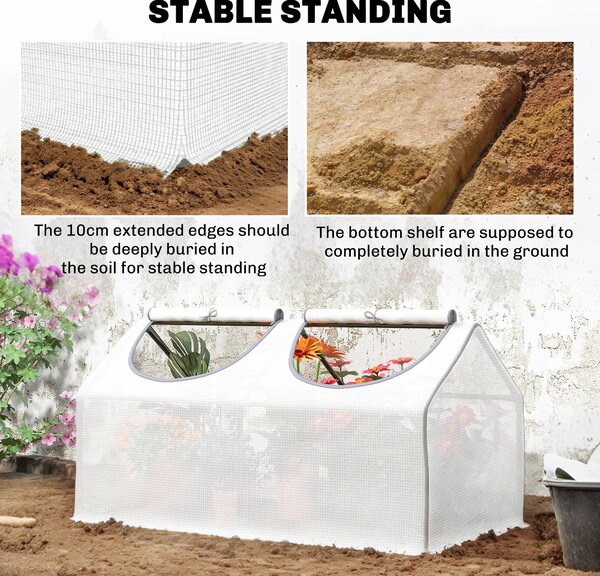 Outsunny Mini Greenhouse Portable Flower Planter Tomato Vegetable House for Garden Backyard with Zipper 120 x 60 x 60 cm, White Aosom UK
