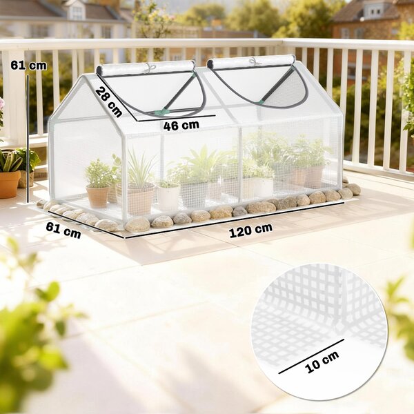 Outsunny Mini Greenhouse Portable Flower Planter Tomato Vegetable House for Garden Backyard with Zipper 120 x 60 x 60 cm, White Aosom UK