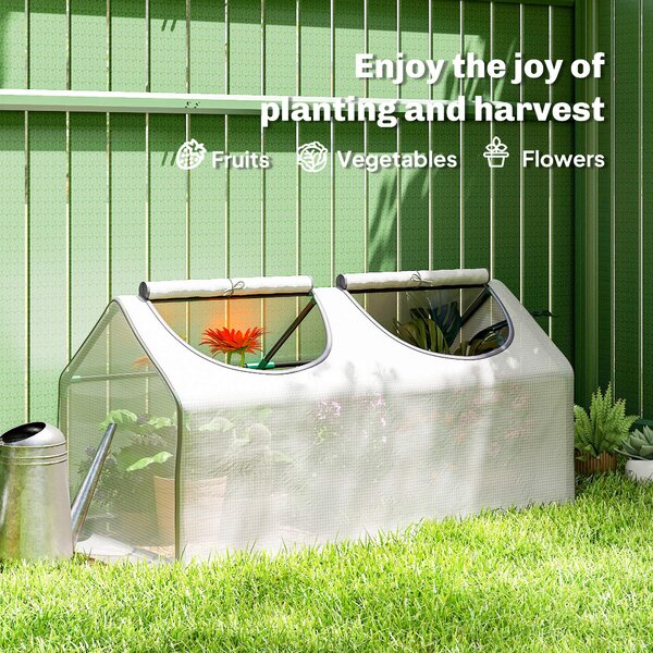 Outsunny Mini Greenhouse Portable Flower Planter Tomato Vegetable House for Garden Backyard with Zipper 120 x 60 x 60 cm, White Aosom UK
