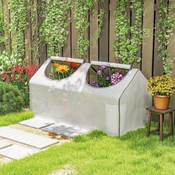 Outsunny Mini Greenhouse Portable Flower Planter Tomato Vegetable House for Garden Backyard with Zipper 120 x 60 x 60 cm, White Aosom UK