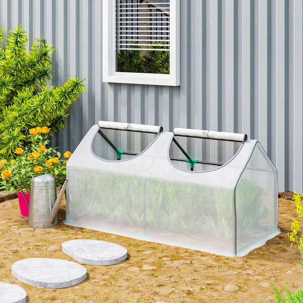 Outsunny Mini Greenhouse Portable Flower Planter Tomato Vegetable House for Garden Backyard with Zipper 120 x 60 x 60 cm, White Aosom UK