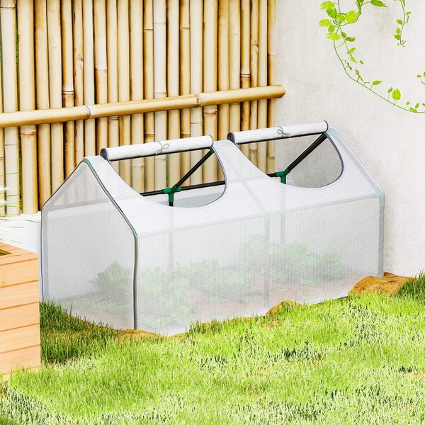 Outsunny Mini Greenhouse Portable Flower Planter Tomato Vegetable House for Garden Backyard with Zipper 120 x 60 x 60 cm, White Aosom UK