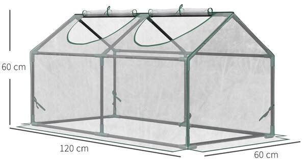 Outsunny Mini Greenhouse Portable Flower Planter Tomato Vegetable House for Garden Backyard with Zipper 120 x 60 x 60 cm, Clear