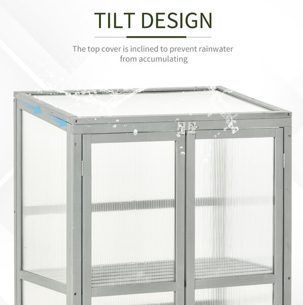 Outsunny Polycarbonate Cold Frame Greenhouse: Wooden Grow House with Adjustable Shelf & Double Doors, Slate Grey Aosom UK