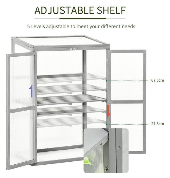Outsunny Polycarbonate Cold Frame Greenhouse: Wooden Grow House with Adjustable Shelf & Double Doors, Slate Grey Aosom UK