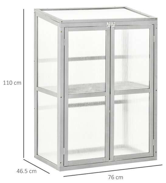 Outsunny Polycarbonate Cold Frame Greenhouse: Wooden Grow House with Adjustable Shelf & Double Doors, Slate Grey Aosom UK