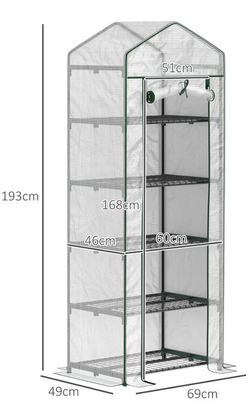 Outsunny 193cm Five Shelf Mini Greenhouse - White