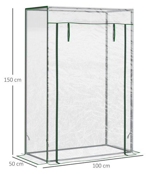Outsunny Greenhouse with Steel Frame, PVC Cover, Roll-up Door for Outdoor, Backyard, Balcony, Garden, 100 x 50 x 150cm, Transparent Aosom UK