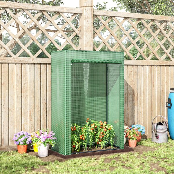 Outsunny 100 x 50 x 150cm Greenhouse Steel Frame PE Cover with Roll-up Door Outdoor for Backyard, Balcony, Garden, Green Aosom UK