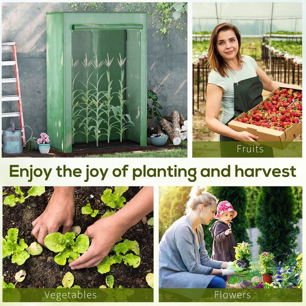 Outsunny 100 x 50 x 150cm Greenhouse Steel Frame PE Cover with Roll-up Door Outdoor for Backyard, Balcony, Garden, Green Aosom UK