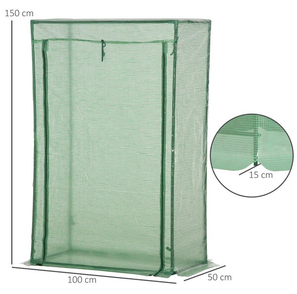 Outsunny 100 x 50 x 150cm Greenhouse Steel Frame PE Cover with Roll-up Door Outdoor for Backyard, Balcony, Garden, Green Aosom UK