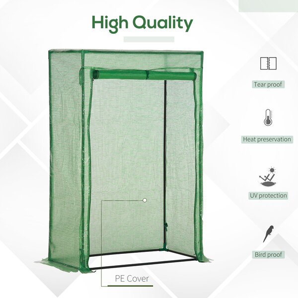 Outsunny 100 x 50 x 150cm Greenhouse Steel Frame PE Cover with Roll-up Door Outdoor for Backyard, Balcony, Garden, Green Aosom UK