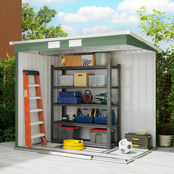 Outsunny Pend Garden Storage Shed w/ Foundation Double Door Ventilation Window Sloped Roof Equipment Tool Storage 213 x 130 x 173 cm Aosom UK