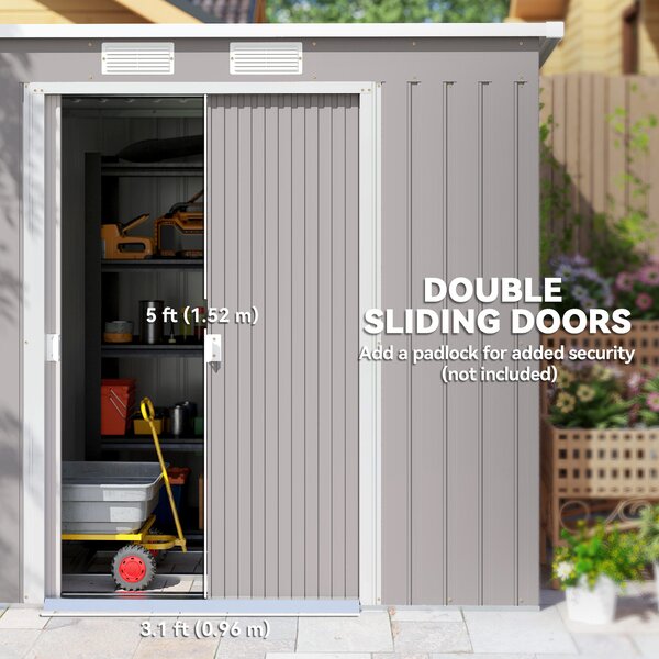 Outsunny Outdoor Garden Metal Equipment Tool Storage Shed w/ Foundation, Double Door, Vents and Sloped Roof, Grey