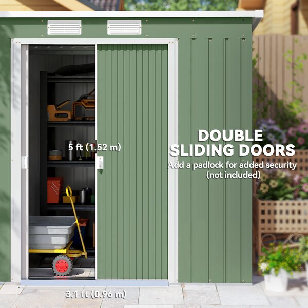 Outsunny Pend Garden Storage Shed w/ Foundation Double Door Ventilation Window Sloped Roof Equipment Tool Storage 213 x 130 x 173 cm Aosom UK
