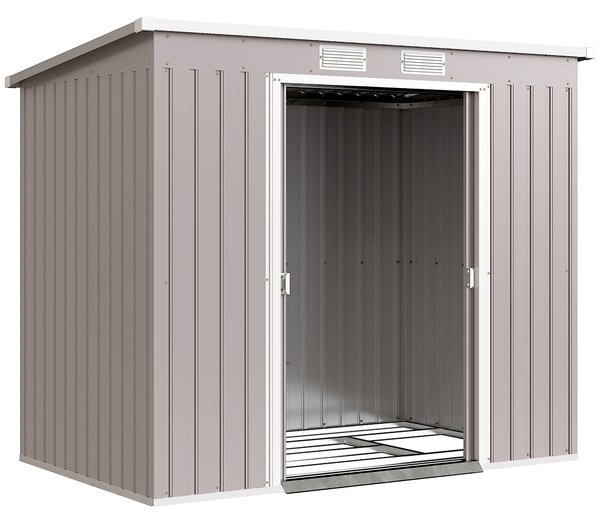 Outsunny Outdoor Garden Metal Equipment Tool Storage Shed w/ Foundation, Double Door, Vents and Sloped Roof, Grey