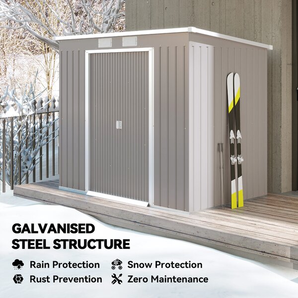 Outsunny Outdoor Garden Metal Equipment Tool Storage Shed w/ Foundation, Double Door, Vents and Sloped Roof, Grey