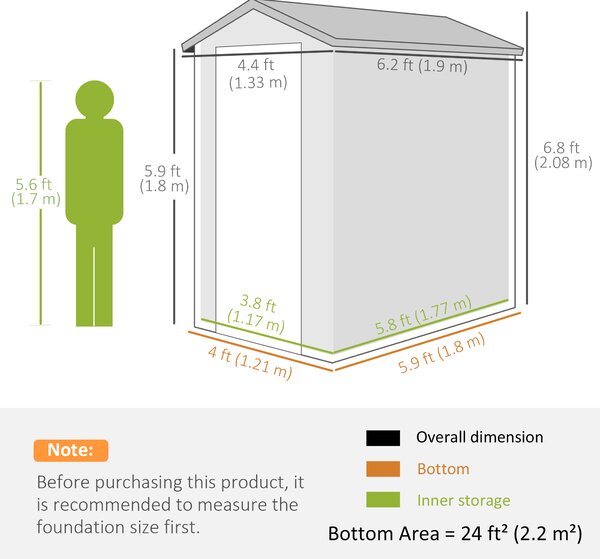 Outsunny 4.4 x 6.2ft Plastic Storage Sheds with Aluminium Frame, Plastic Wall Shed with Foundation, Grey Aosom UK