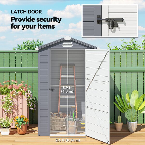 Outsunny 4 x 3ft Garden Shed with Foundation Kit, Polypropylene Outdoor Storage Tool House with Ventilation Slots and Lockable Door, Grey Aosom UK