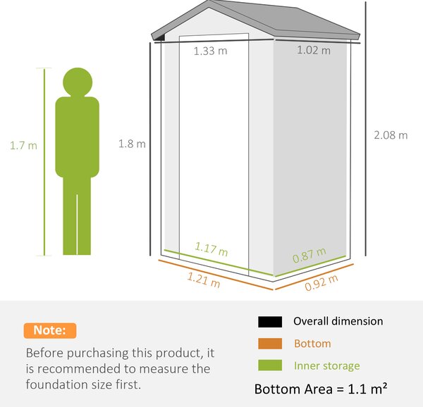 Outsunny 4 x 3ft Garden Shed with Foundation Kit, Polypropylene Outdoor Storage Tool House with Ventilation Slots and Lockable Door, Grey Aosom UK