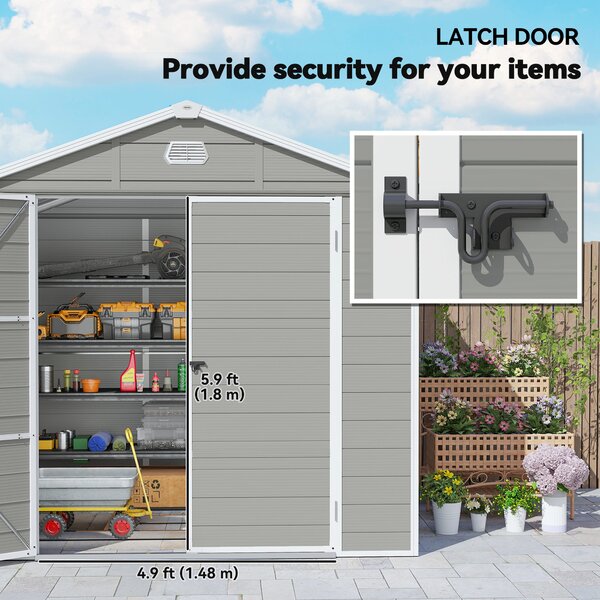 Outsunny 7.9ft x 6.2ft Storage Garden shed with Aluminium Frame and Galvanised Foundation Kit, Windproof, Snowproof & Waterproof, Grey Aosom UK