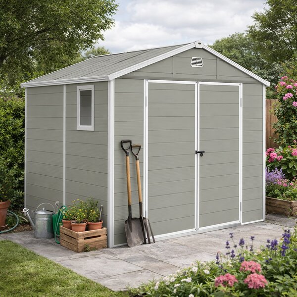 Outsunny 7.9ft x 6.2ft Storage Garden shed with Aluminium Frame and Galvanised Foundation Kit, Windproof, Snowproof & Waterproof, Grey Aosom UK