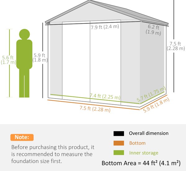 Outsunny 7.9ft x 6.2ft Aluminium Frame and Plastic Wall Shed, with Foundation - Cream White