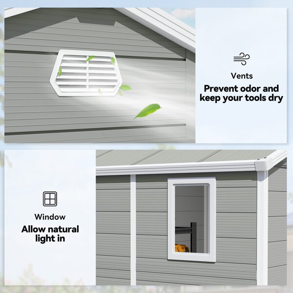 Outsunny 7.9ft x 6.2ft Storage Garden shed with Aluminium Frame and Galvanised Foundation Kit, Windproof, Snowproof & Waterproof, Grey Aosom UK
