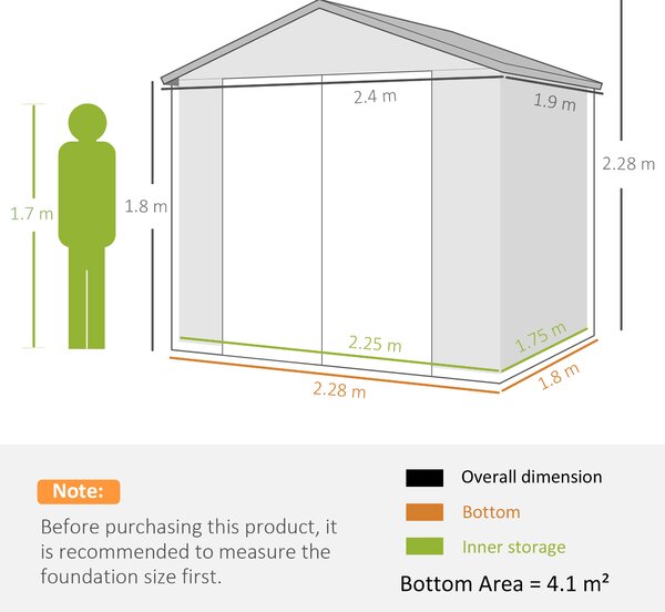 Outsunny 7.9ft x 6.2ft Storage Garden shed with Aluminium Frame and Galvanised Foundation Kit, Windproof, Snowproof & Waterproof, Grey Aosom UK