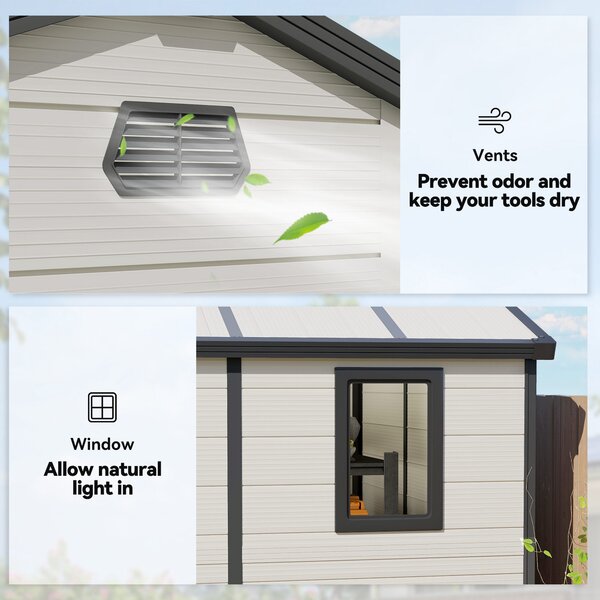 Outsunny 7.9ft x 6.2ft Aluminium Frame and Plastic Wall Shed, with Foundation - Cream White