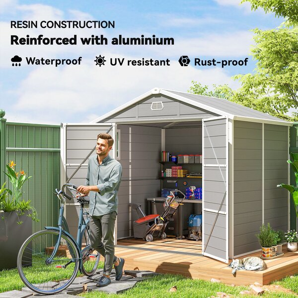Outsunny 7.9ft x 6.2ft Storage Garden shed with Aluminium Frame and Galvanised Foundation Kit, Windproof, Snowproof & Waterproof, Grey Aosom UK